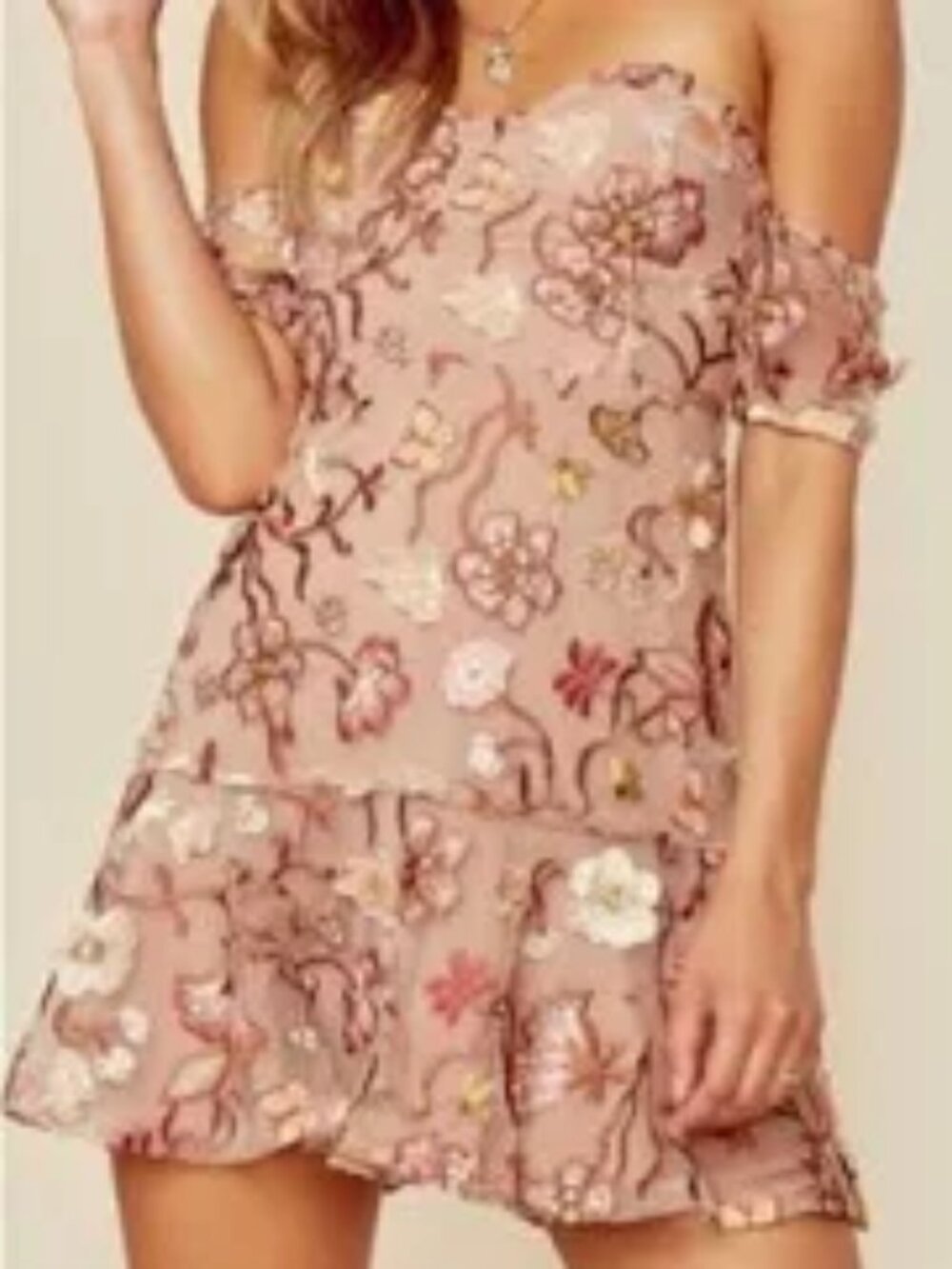 For Love And Lemons Botanic Mini Dress SZ S Embellished Embroidered Floral